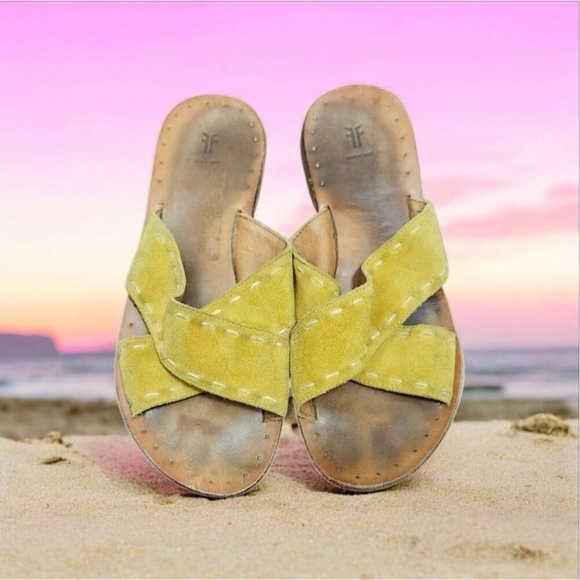 Frye Avery Pickstitch Women’s Suede Leather Crossover Strap Slide Sandals Size 8 - Picture 9 of 9